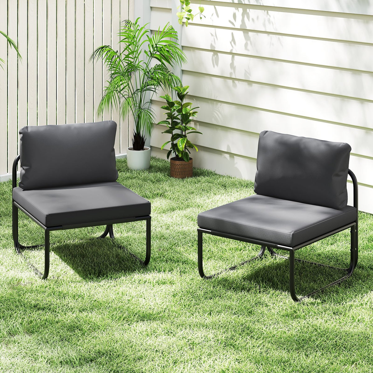 Outdoor Patio Chairs Set of 2 with Removable Cushions and Adjustable Foot Pads-Gray view 2