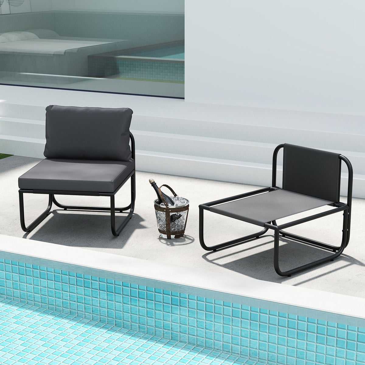 Outdoor Patio Chairs Set of 2 with Removable Cushions and Adjustable Foot Pads-Gray view 3