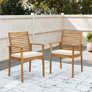 Outdoor Patio Dining Chairs Set of 2 with Removable Padded Cushion and Slatted Backrest-Beige view 2