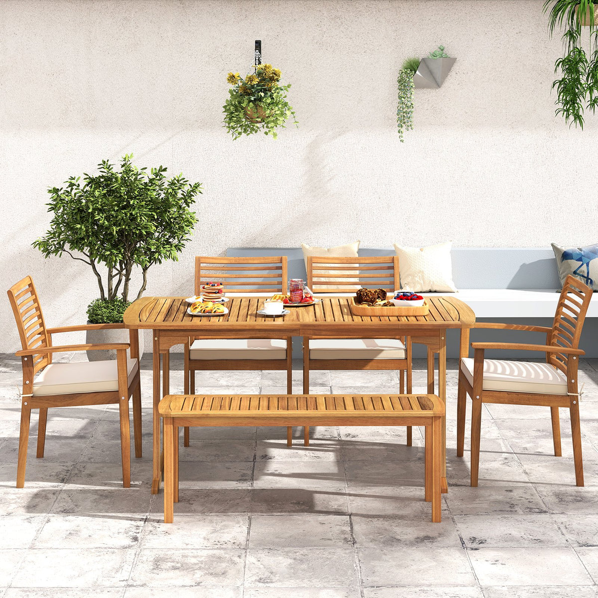 Outdoor Patio Dining Chairs Set of 2 with Removable Padded Cushion and Slatted Backrest-Beige view 3