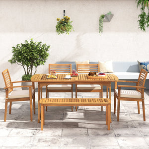 Outdoor Patio Dining Chairs Set of 2 with Removable Padded Cushion and Slatted Backrest-Beige view 3