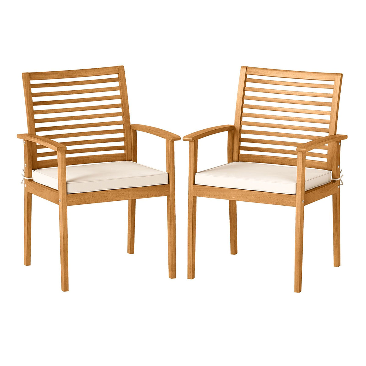 Outdoor Patio Dining Chairs Set of 2 with Removable Padded Cushion and Slatted Backrest-Beige view 4