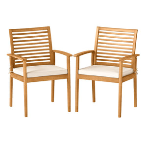 Outdoor Patio Dining Chairs Set of 2 with Removable Padded Cushion and Slatted Backrest-Beige view 4