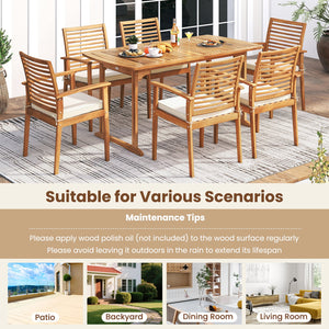 Outdoor Patio Dining Chairs Set of 2 with Removable Padded Cushion and Slatted Backrest-Beige view 9