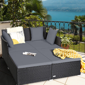 Spacious Outdoor Rattan Daybed with Upholstered Cushions and Pillows-Gray view 3
