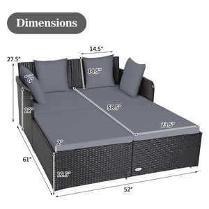 Spacious Outdoor Rattan Daybed with Upholstered Cushions and Pillows-Gray view 5