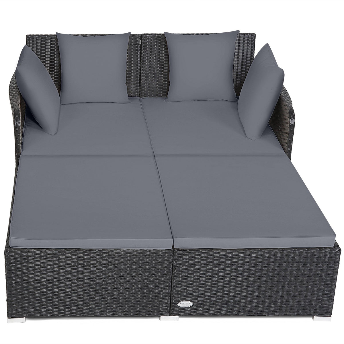 Spacious Outdoor Rattan Daybed with Upholstered Cushions and Pillows-Gray view 6