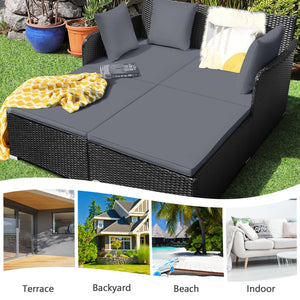 Spacious Outdoor Rattan Daybed with Upholstered Cushions and Pillows-Gray view 8