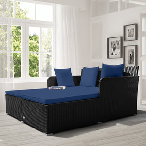 Spacious Outdoor Rattan Daybed with Upholstered Cushions and Pillows-Navy view 3