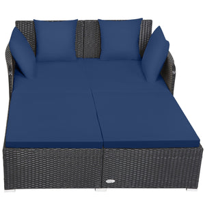Spacious Outdoor Rattan Daybed with Upholstered Cushions and Pillows-Navy view 4