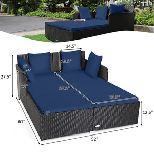 Spacious Outdoor Rattan Daybed with Upholstered Cushions and Pillows-Navy view 5
