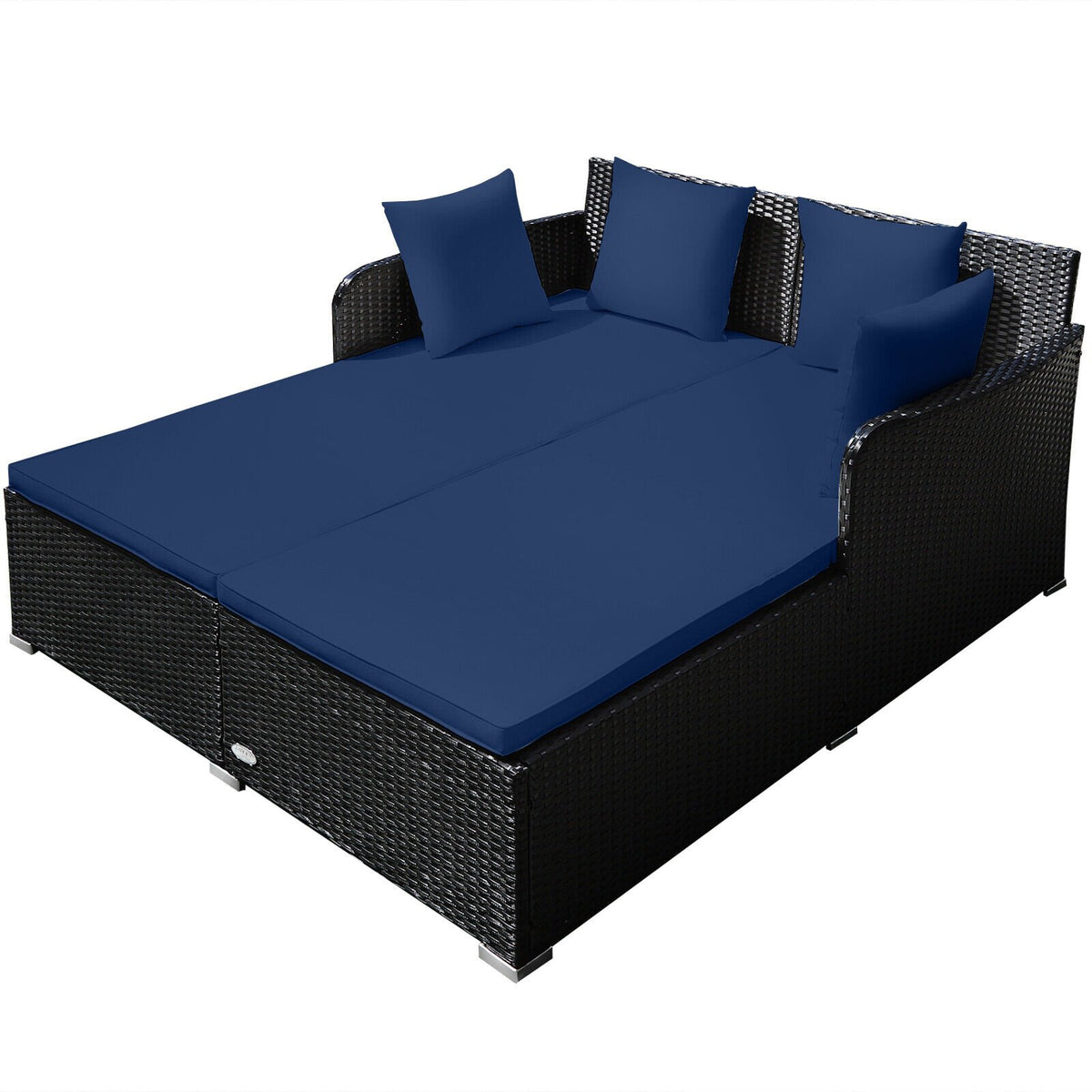 Spacious Outdoor Rattan Daybed with Upholstered Cushions and Pillows-Navy view 6