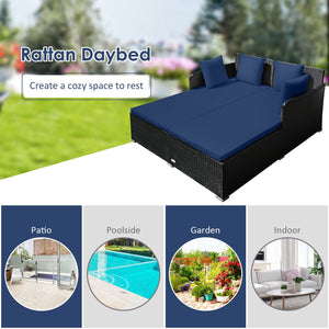 Spacious Outdoor Rattan Daybed with Upholstered Cushions and Pillows-Navy view 9