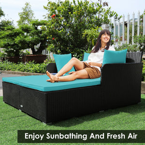 Spacious Outdoor Rattan Daybed with Upholstered Cushions and Pillows-Turquoise view 9
