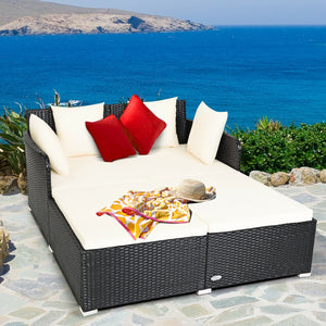 Spacious Outdoor Rattan Daybed with Upholstered Cushions and Pillows-White view 2