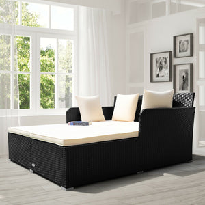 Spacious Outdoor Rattan Daybed with Upholstered Cushions and Pillows-White view 3