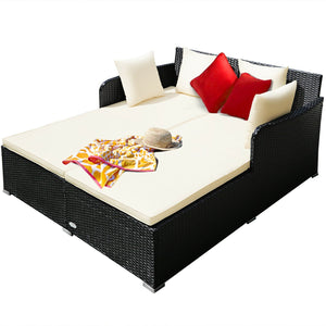 Spacious Outdoor Rattan Daybed with Upholstered Cushions and Pillows-White view 4