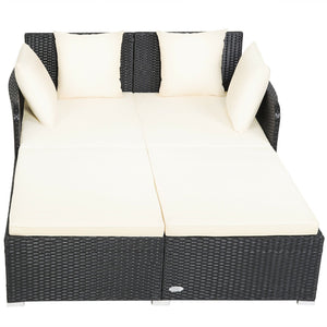 Spacious Outdoor Rattan Daybed with Upholstered Cushions and Pillows-White view 6