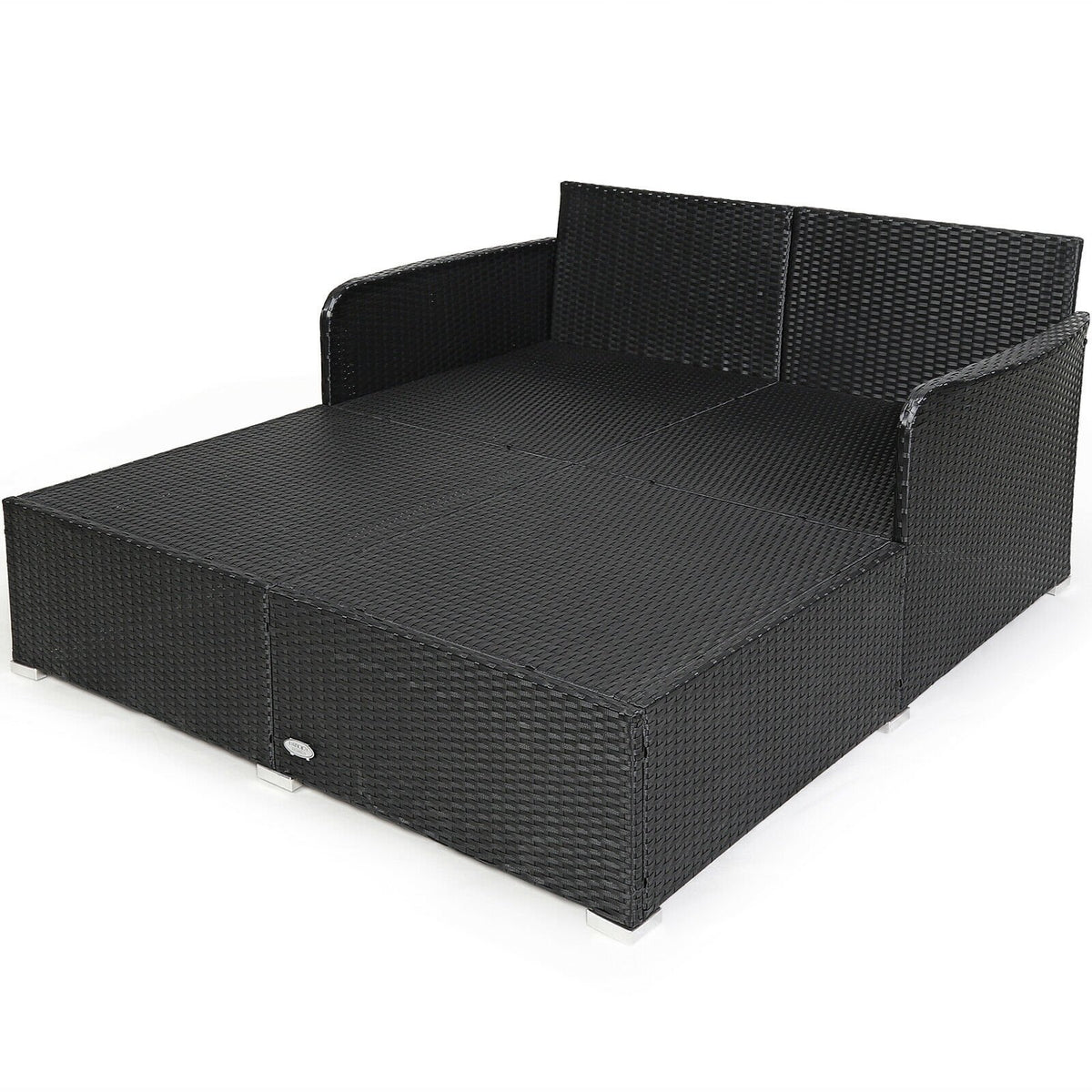 Spacious Outdoor Rattan Daybed with Upholstered Cushions and Pillows-White view 7