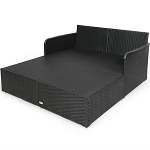 Spacious Outdoor Rattan Daybed with Upholstered Cushions and Pillows-White view 7