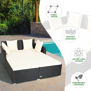 Spacious Outdoor Rattan Daybed with Upholstered Cushions and Pillows-White view 8