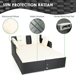 Spacious Outdoor Rattan Daybed with Upholstered Cushions and Pillows-White view 9