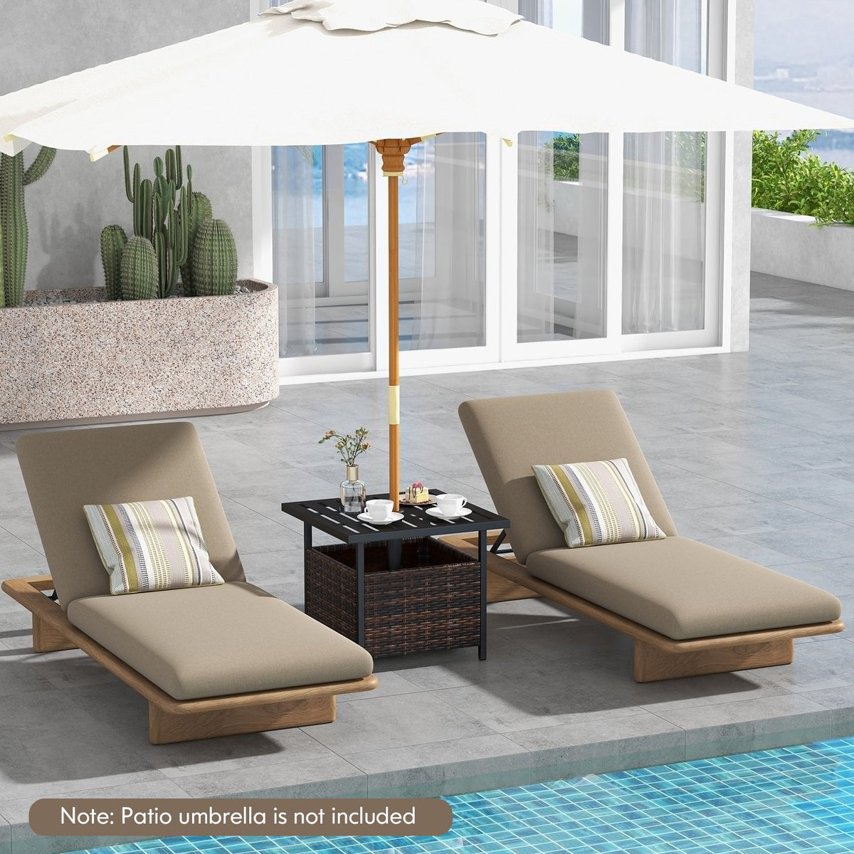 Outdoor Patio Rattan Wicker Steel Side Deck Table-Brown view 3