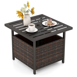 Outdoor Patio Rattan Wicker Steel Side Deck Table-Brown view 4