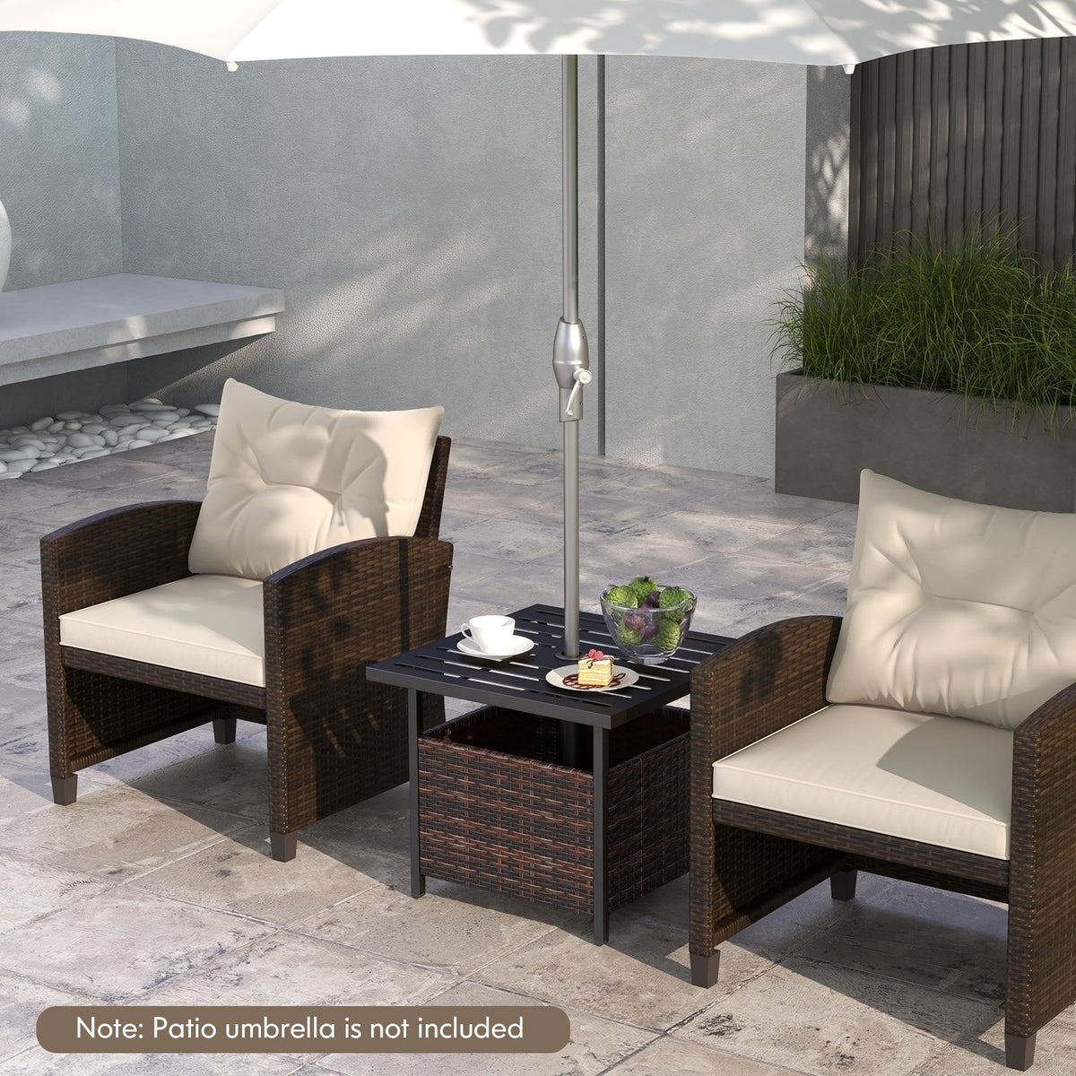 Outdoor Patio Rattan Wicker Steel Side Deck Table-Brown view 6