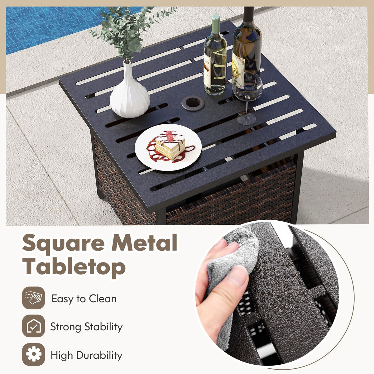 Outdoor Patio Rattan Wicker Steel Side Deck Table-Brown view 9