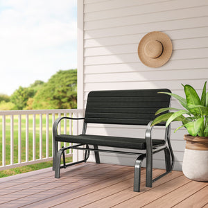 2-Seat Porch Glider with HDPE Back Seat and Steel Frame-Black view 3