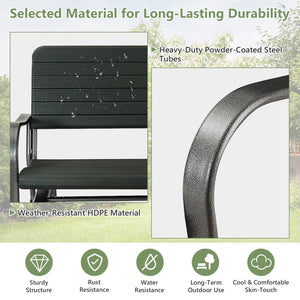2-Seat Porch Glider with HDPE Back Seat and Steel Frame-Black view 7