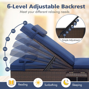 Outdoor PE RattanChaise Lounge with 6-level Backrest-Navy view 6