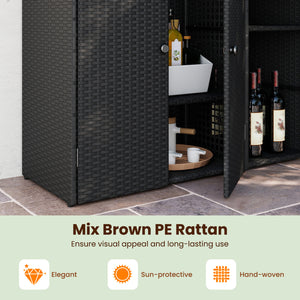 Outdoor PE Wicker Storage Cabinet with 3 Doors and Adjustable Shelves and Drawer-Black view 7