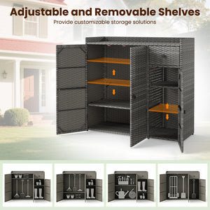 Outdoor PE Wicker Storage Cabinet with 3 Doors and Adjustable Shelves and Drawer-Gray view 8