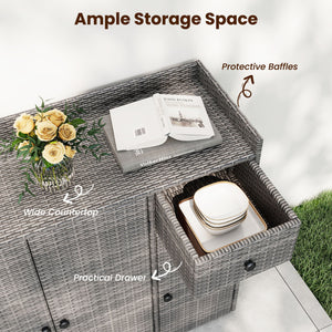 Outdoor PE Wicker Storage Cabinet with 3 Doors and Adjustable Shelves and Drawer-Gray view 9