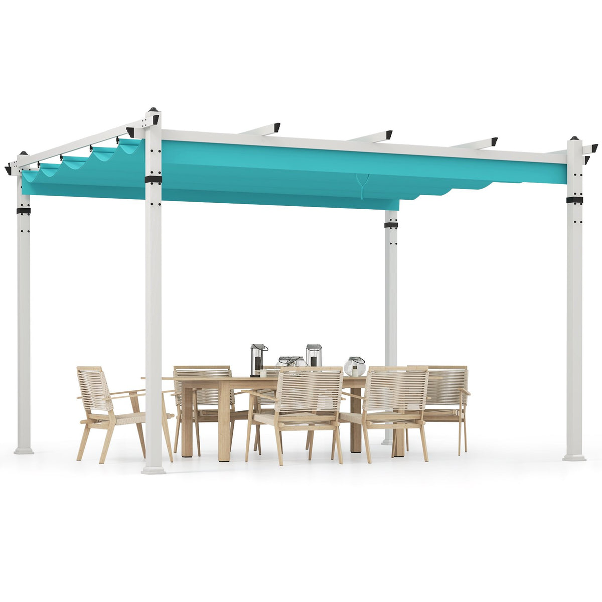 Outdoor Pergola with Retractable Canopy and Aluminum Frame-Turquoise view 4