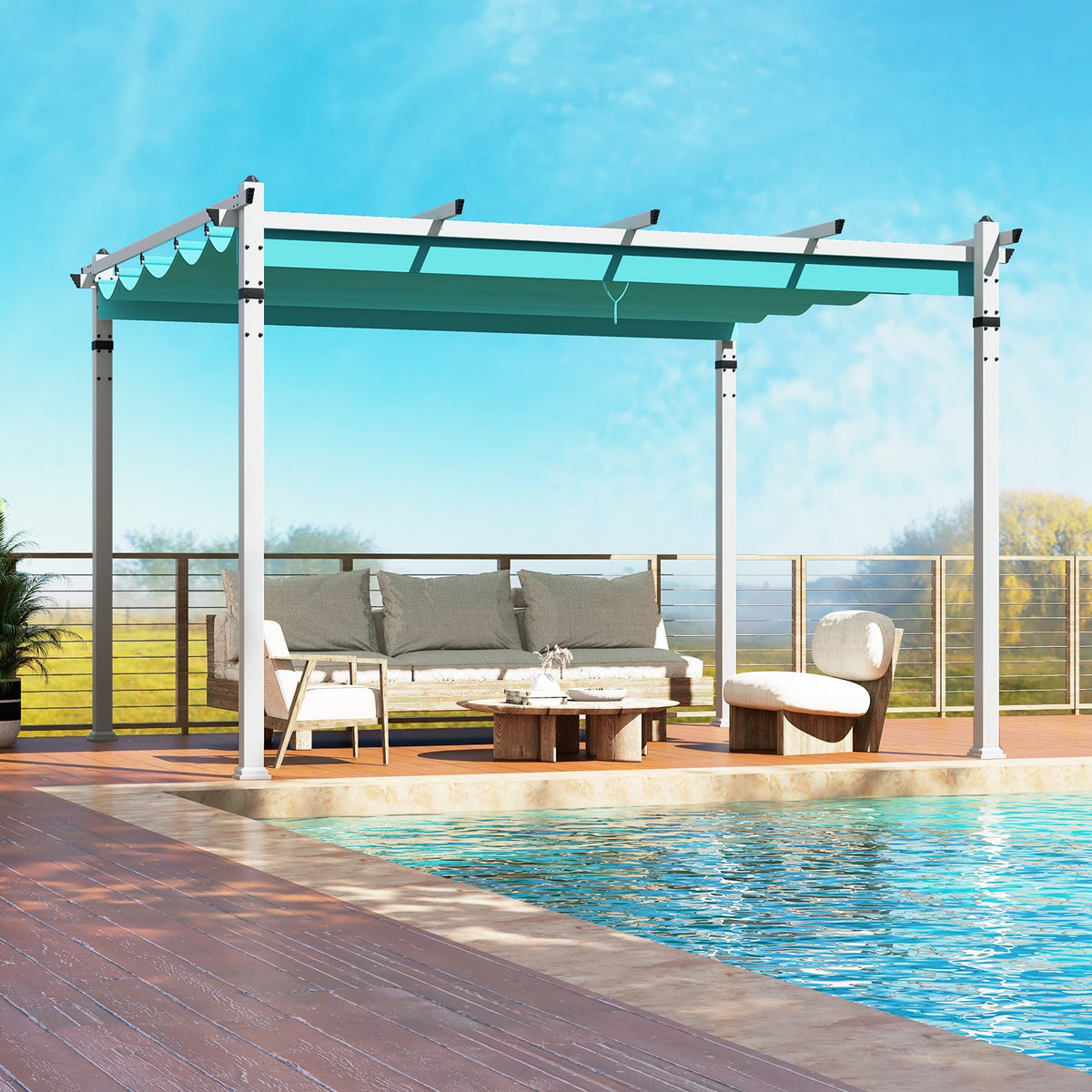 Outdoor Pergola with Retractable Canopy and Aluminum Frame-Turquoise view 6