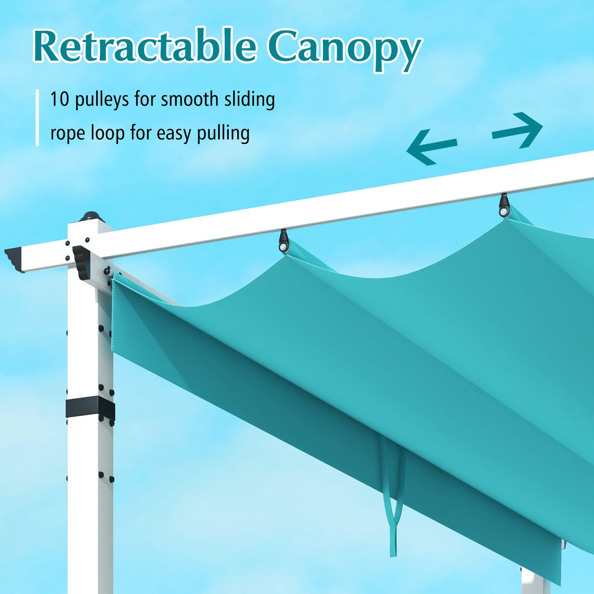 Outdoor Pergola with Retractable Canopy and Aluminum Frame-Turquoise view 7