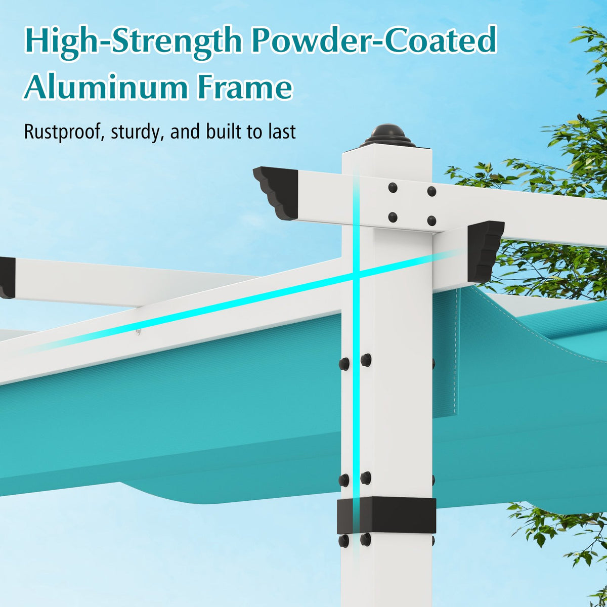 Outdoor Pergola with Retractable Canopy and Aluminum Frame-Turquoise view 9