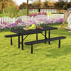 Outdoor Picnic Table and Bench Set for 8 Person with Seats and Mesh Grid-Black view 3