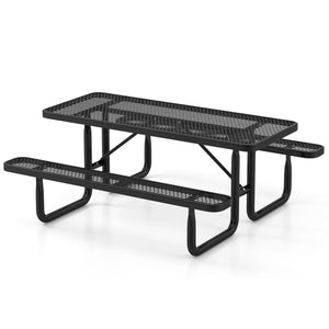 Outdoor Picnic Table and Bench Set for 8 Person with Seats and Mesh Grid-Black view 4