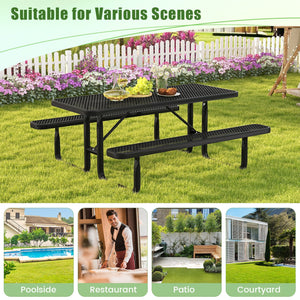 Outdoor Picnic Table and Bench Set for 8 Person with Seats and Mesh Grid-Black view 9