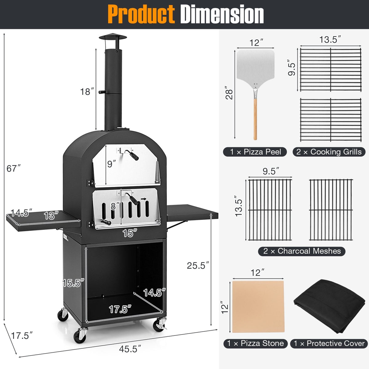 Outdoor Pizza Oven with Protective Cover and Grill Racks and Built-in Thermometer view 4