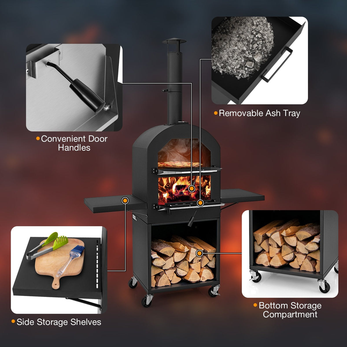 Outdoor Pizza Oven with Protective Cover and Grill Racks and Built-in Thermometer view 7
