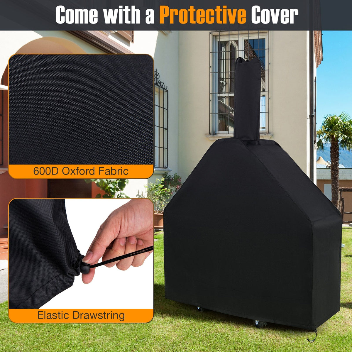 Outdoor Pizza Oven with Protective Cover and Grill Racks and Built-in Thermometer view 9