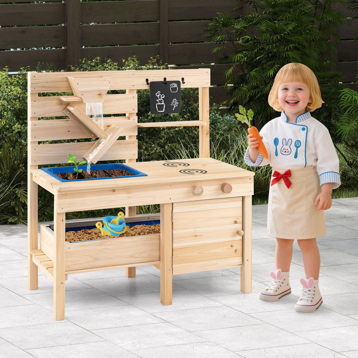 Outdoor Play Pretend Kitchen with Detachable Sandbox and Removable Sink-Natural view 2