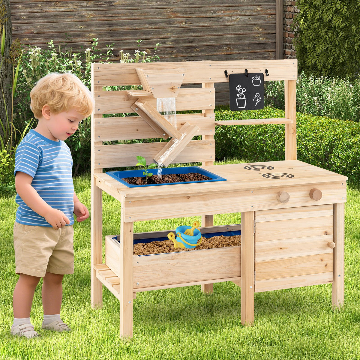 Outdoor Play Pretend Kitchen with Detachable Sandbox and Removable Sink-Natural view 3
