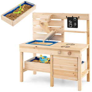 Outdoor Play Pretend Kitchen with Detachable Sandbox and Removable Sink-Natural view 4