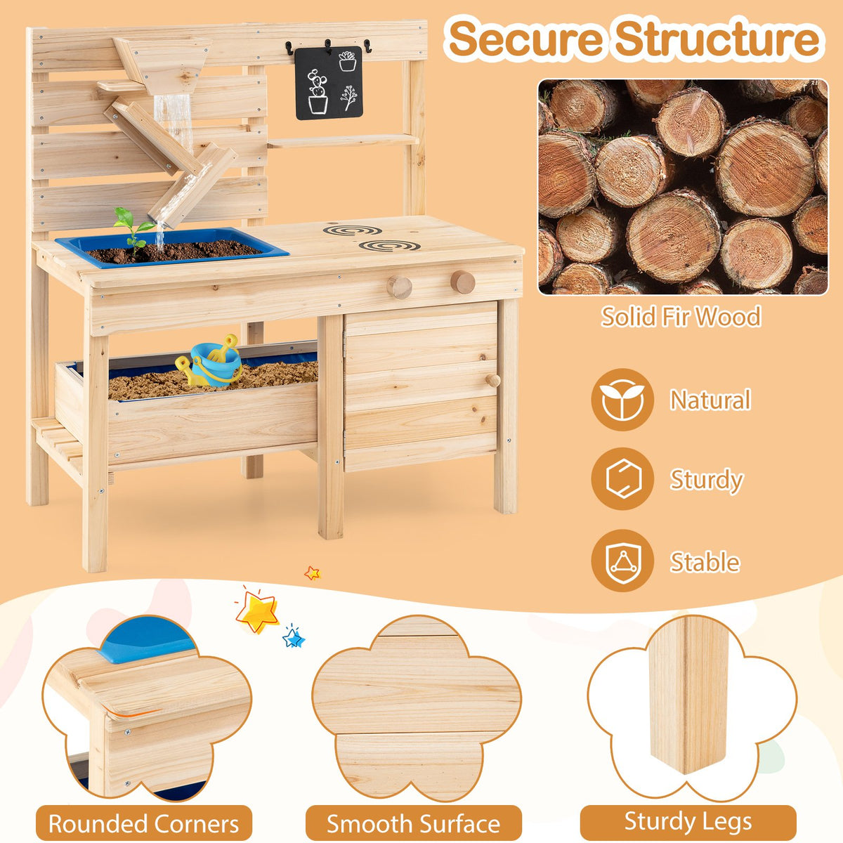 Outdoor Play Pretend Kitchen with Detachable Sandbox and Removable Sink-Natural view 5